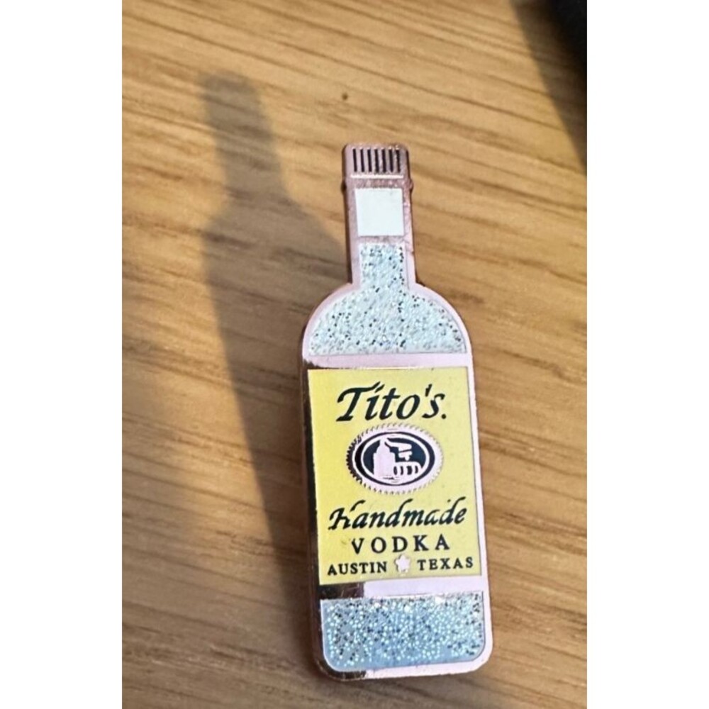 Titos Handmade Vodka Bottle Austin Texas Glitter Spirits Enamel Lapel Pin Bar